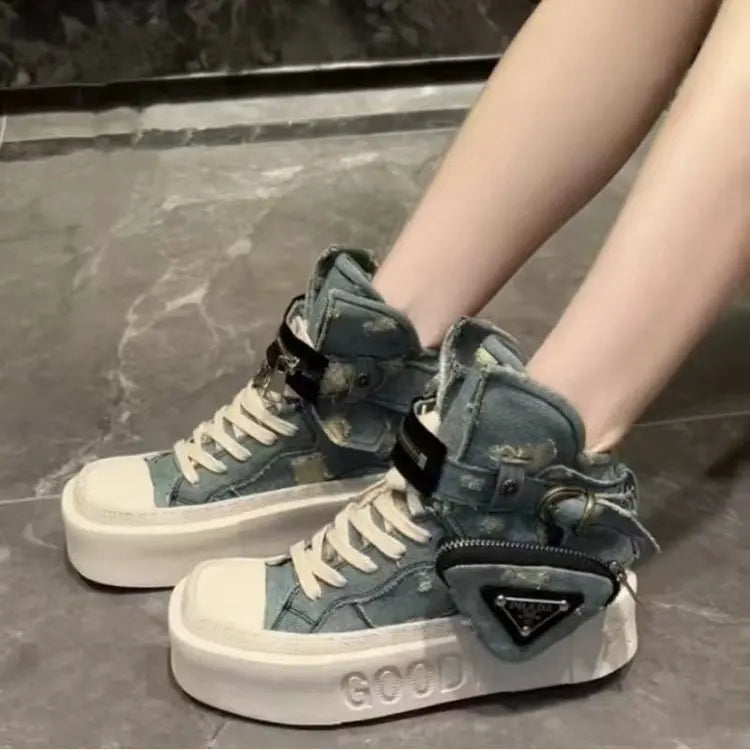 Women's Ankle Boots Trendy Retro Denim High-top Women Shoes High-quality Platform Luxury Lady Shoes Botas Mujer
