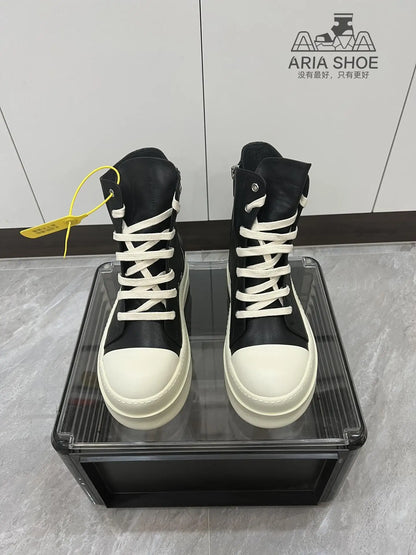 Brand Luxury Casual Platform Shoe Men O-Wen Casual Shoe Women Beige White Thick Soled 6 Cm Black Genuine Leather Ankle Boots