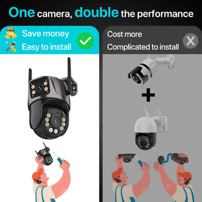 Wifi PTZ HD Camera Outdoor 4K 8MP 4MP Dual Lens Dual Screen AI Auto Tracking IP Camera CCTV Audio Video Surveillance P2P iCSee