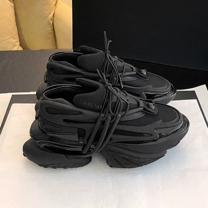 Flat Platform Daddy Shoes Women Patchwork Air Cushion Elastic Shoes Thick Sole Shock-Absorbing Spaceship Sneakers Unisex