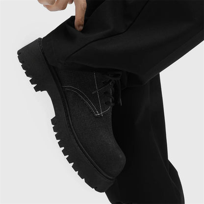 STRONGSHEN Men Leather Shoes Casual Canvas Thick Bottom Dress Shoes Men Gentleman Outdoor Fashion Wedding Shoes Fashion Shoes