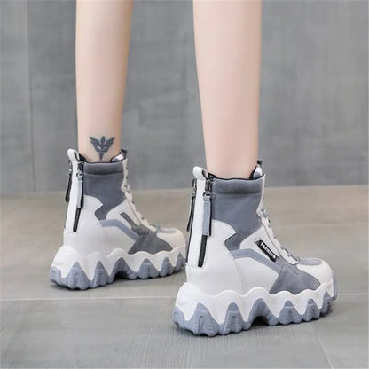 Spring Women Thick Sole Ankle Boots Autumn Luxury Platform Casual Boots Women's 8cm High Heels Wedge Boots Shoes Woman Sneakers