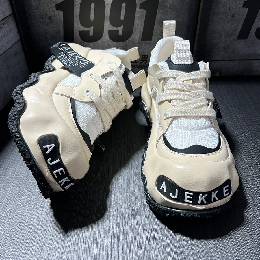 Spring 2025 Men's Faion Sports oes Thi Bot Heightening Dad Trendy round Toe Casual Sneakers Youth Rubber Outsole