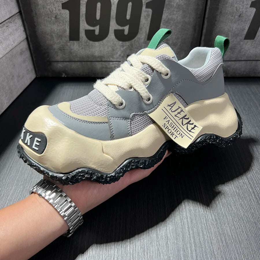 Spring 2025 Men's Faion Sports oes Thi Bot Heightening Dad Trendy round Toe Casual Sneakers Youth Rubber Outsole