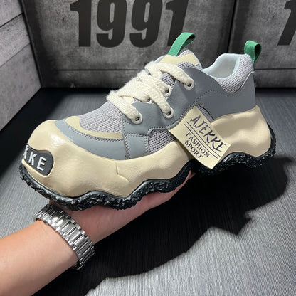 Spring 2025 Men's Faion Sports oes Thi Bot Heightening Dad Trendy round Toe Casual Sneakers Youth Rubber Outsole