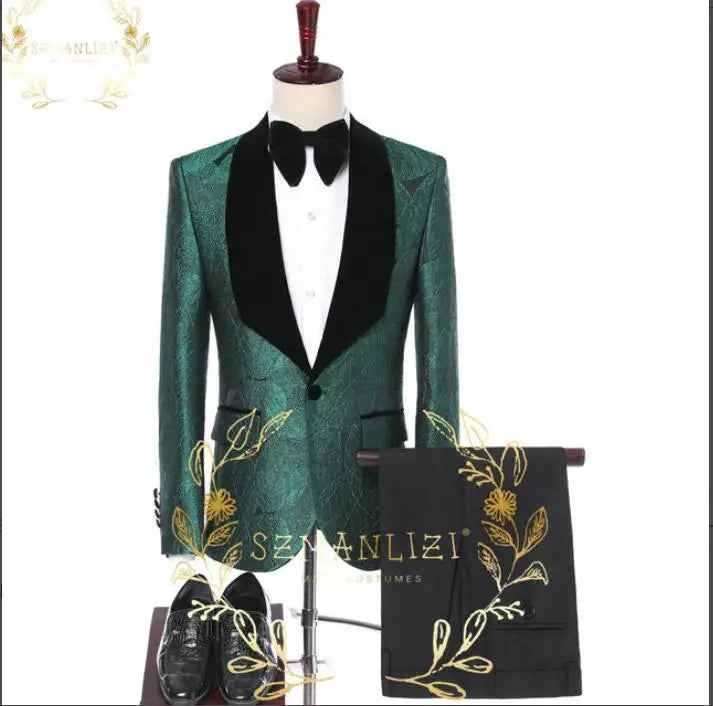 Luxuly Plaid Double Breasted Men Suit Custumized Slim Fit Peaked Lapel Groom Wedding Tuxedos Male Prom Blazers 2 Pieces Sets