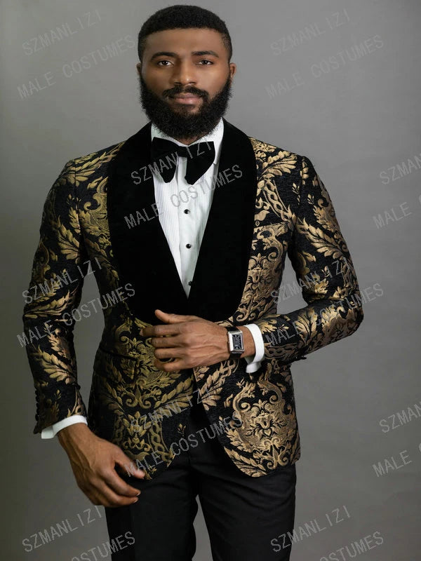 Luxuly Plaid Double Breasted Men Suit Custumized Slim Fit Peaked Lapel Groom Wedding Tuxedos Male Prom Blazers 2 Pieces Sets