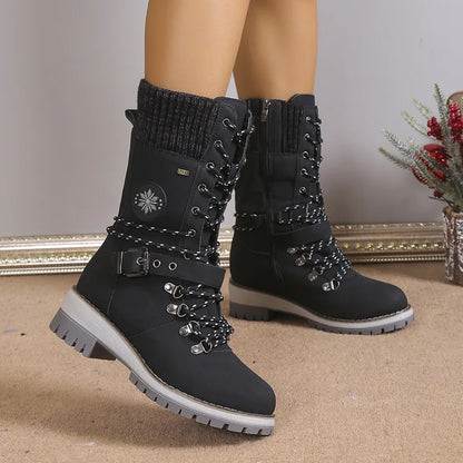 Shoes for Women 36-43 Autumn Winter Fashion Warm Lace Up Platform Wedges Non-slip Mid-calf Boots Women Boot