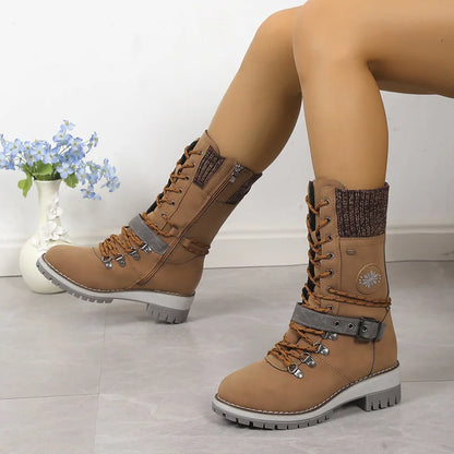 Shoes for Women 36-43 Autumn Winter Fashion Warm Lace Up Platform Wedges Non-slip Mid-calf Boots Women Boot