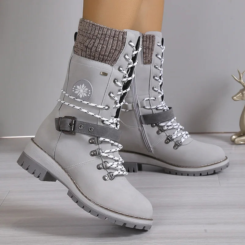 Shoes for Women 36-43 Autumn Winter Fashion Warm Lace Up Platform Wedges Non-slip Mid-calf Boots Women Boot