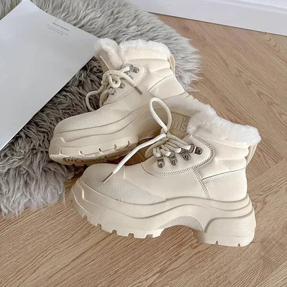 Snow Boots For Women  Female Shoes Winter Footwear Boots-Women Plush Round Toe Flat Heel Leather Lolita Ladies Med 2025 Fur
