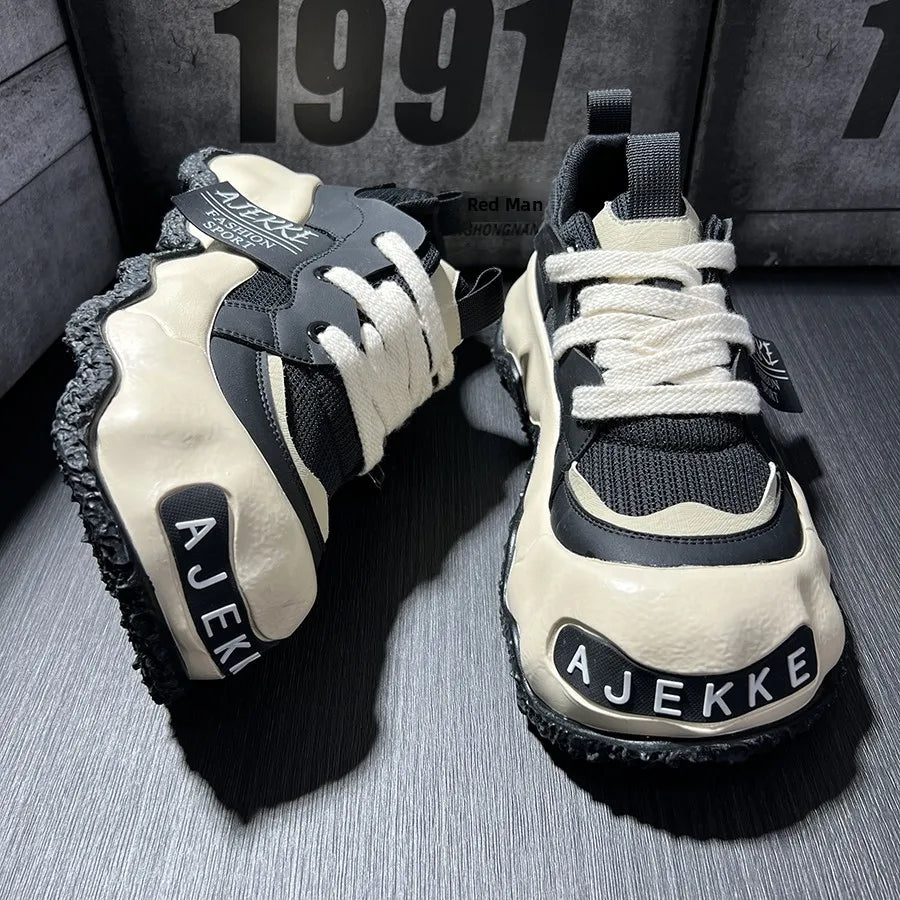 Spring 2025 Men's Faion Sports oes Thi Bot Heightening Dad Trendy round Toe Casual Sneakers Youth Rubber Outsole