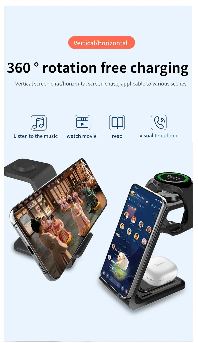3 in 1 Travel Wireless Charger For Samsung Galaxy S23 S22 Watch 6 pro/5/4/3 Active 1 2 Buds 2 Pro Plus Fast Charging Station