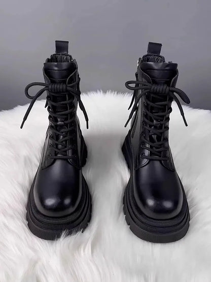 Snow Boots For Women  Female Shoes Winter Footwear Boots-Women Plush Round Toe Flat Heel Leather Lolita Ladies Med 2025 Fur
