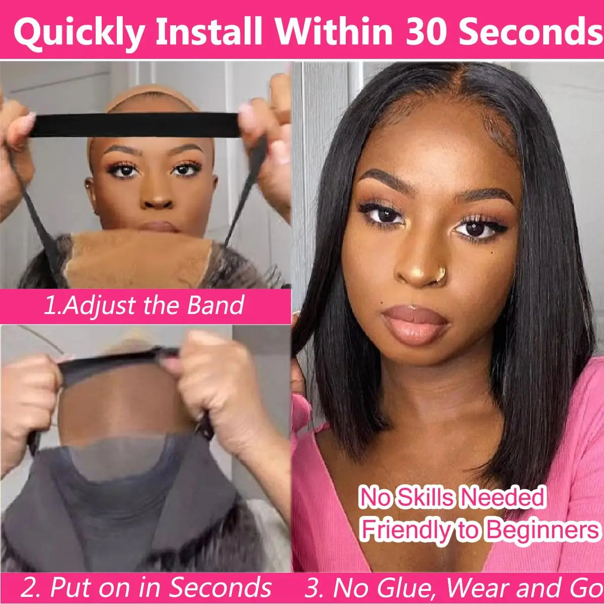 Human Hair Bob Straight Pre Cut Lace Front Wigs Human Hair Upgraded No Glue Lace Front Wigs For Women