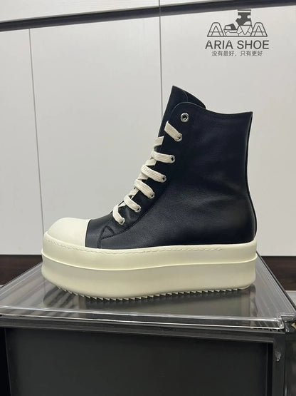 Brand Luxury Casual Platform Shoe Men O-Wen Casual Shoe Women Beige White Thick Soled 6 Cm Black Genuine Leather Ankle Boots