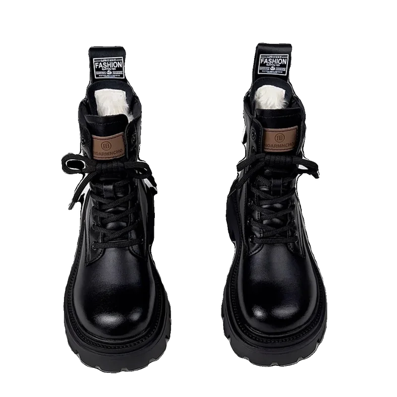 Snow Boots For Women  Female Shoes Winter Footwear Boots-Women Plush Round Toe Flat Heel Leather Lolita Ladies Med 2025 Fur