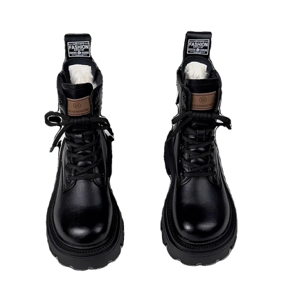 Snow Boots For Women  Female Shoes Winter Footwear Boots-Women Plush Round Toe Flat Heel Leather Lolita Ladies Med 2025 Fur