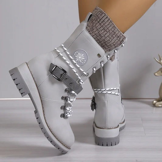 Shoes for Women 36-43 Autumn Winter Fashion Warm Lace Up Platform Wedges Non-slip Mid-calf Boots Women Boot