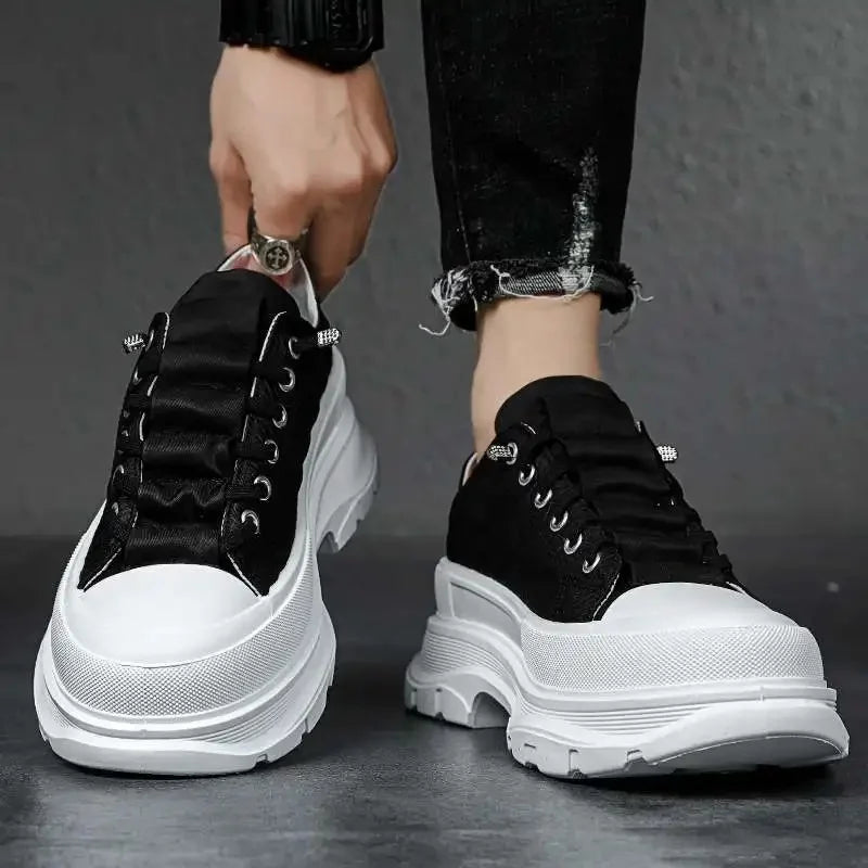 Men's Canvas High Top Sneakers Breathable Ice Silk Thick Bottom Casual Sports Shoes Easy Wear Heightening Summer Trend