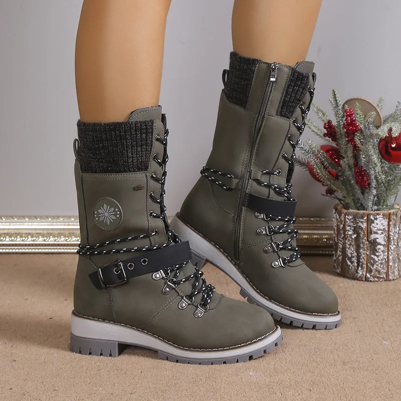 Shoes for Women 36-43 Autumn Winter Fashion Warm Lace Up Platform Wedges Non-slip Mid-calf Boots Women Boot