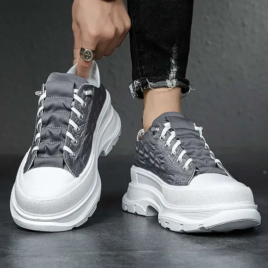Men's Canvas High Top Sneakers Breathable Ice Silk Thick Bottom Casual Sports Shoes Easy Wear Heightening Summer Trend