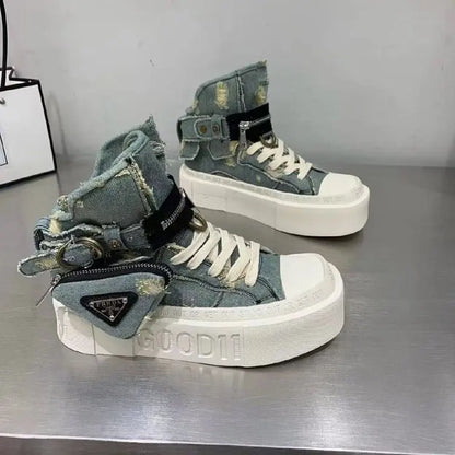 Women's Ankle Boots Trendy Retro Denim High-top Women Shoes High-quality Platform Luxury Lady Shoes Botas Mujer