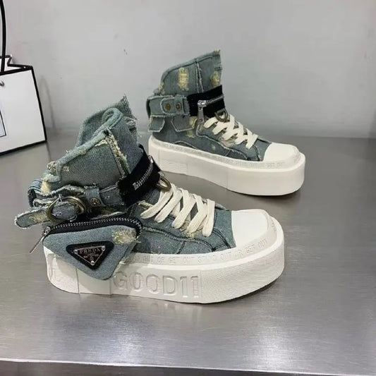 Women's Ankle Boots Trendy Retro Denim High-top Women Shoes High-quality Platform Luxury Lady Shoes Botas Mujer