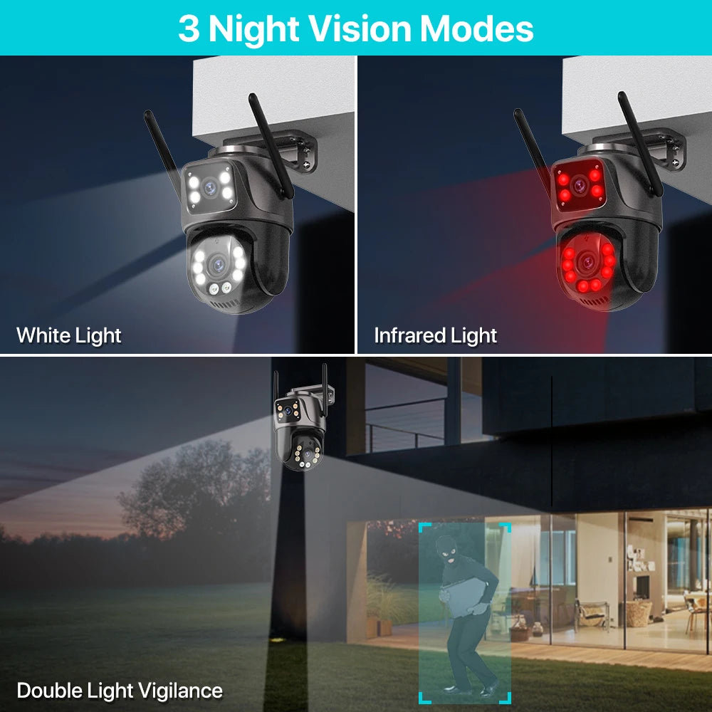Wifi PTZ HD Camera Outdoor 4K 8MP 4MP Dual Lens Dual Screen AI Auto Tracking IP Camera CCTV Audio Video Surveillance P2P iCSee