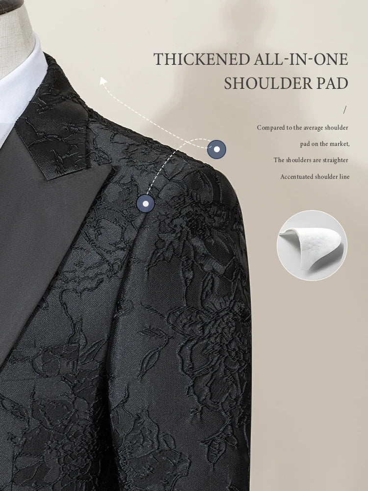 ST Cassy High Quality Retro carving Party Dress Slim Fit Tuxedo Prom Suit Fashion black Male Groom Wedding three-piece