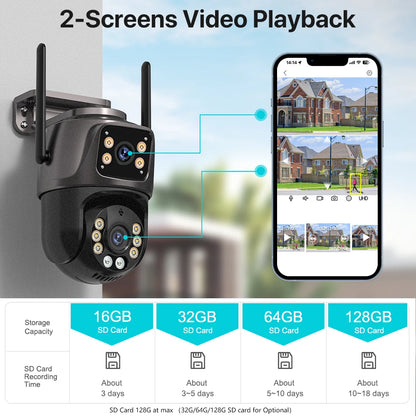 Wifi PTZ HD Camera Outdoor 4K 8MP 4MP Dual Lens Dual Screen AI Auto Tracking IP Camera CCTV Audio Video Surveillance P2P iCSee