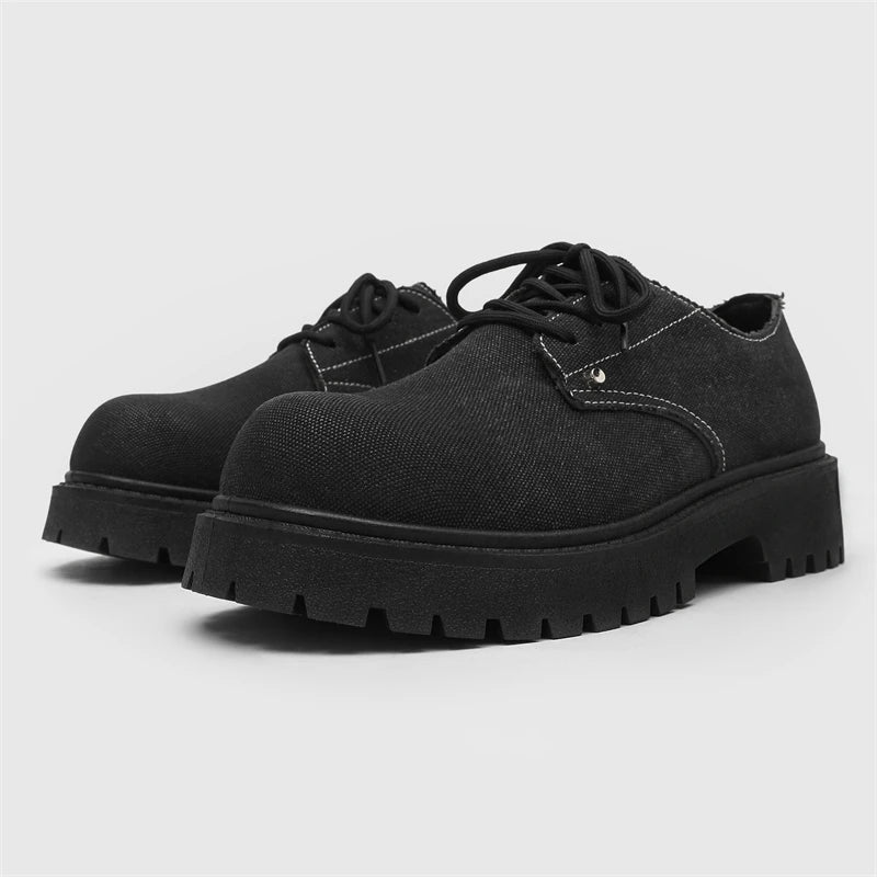 STRONGSHEN Men Leather Shoes Casual Canvas Thick Bottom Dress Shoes Men Gentleman Outdoor Fashion Wedding Shoes Fashion Shoes