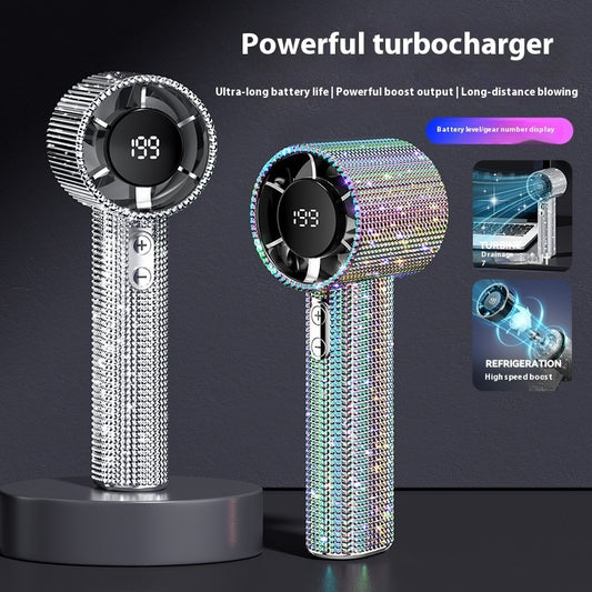 Handheld Violent Turbine Little Fan USB Digital Display Portable Long Endurance Fan